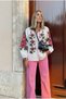 Women's White-Collared Tasseled Cuffed Embroidered Balloon Sleeve Cross-Stitch Embroidered Cotton Shirt - 2