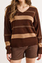 Women's Bitter Brown V-Neck Color Block Knitwear Sweater Kzk-19001024 - 3
