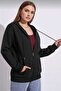 Women's Black Zippered Hooded Fleece Cardigan - 2