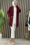 Fi̇li̇z Hirka Acrylic Yarn (Knitwear) Fabric Women's Burgundy Pocket Detailed Winter Thick Cardigan