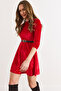 Women's Red Velvet Belted Mini Flared Dress Elb-19002571