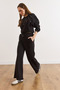 Women's Black Waist Lace-Up Pocketed Wide Leg Fleece-Lined Thick Sweatpants Eşf-00000085 - 6