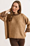 Women's Camel Cuff Sleeve Detailed Three Quarter Knit Sweater Kzk-19000975 - 4