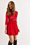 Women's Red Velvet Belted Mini Flared Dress Elb-19002571 - 4