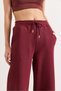Women's Burgundy Waist Lace-Up Pocketed Wide Leg Fleece-Lined Thick Sweatpants Eşf-00000085 - 5
