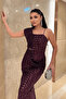 Sequin Fabric Shawl Detail Evening Dress - AUBERGINE - 4