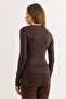 Women's Brown Side Gathered Collar Paneled Wool Viscose Blouse Blz-19003189 - 2