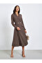 Women Brown Long Sleeves Blazer Midi Dress