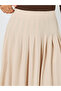Beige Solid A-Line Pleated Maxi Skirt - 3