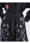 Floral Printed Textured Pleated Long Sleeve Abaya - 4