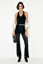 Allure Women's Halter Neck Backless Glue-On Stone Detail Stretchy Fabric Black Blouse - 4