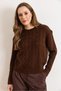Women's Bitter Brown Crew Neck Hair Braided Knitwear Sweater Kzk-19001098 - 5