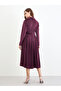 Magenta Velvet Look A-Line Midi Dress - 4