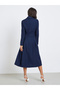 Women Navy Long Sleeves Blazer Midi Dress - 4