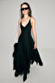 Deseo Women's V-Neck Cross Adjustable Strap Hem Flared Stretchy Tulle Fabric Black Dress - 4