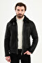Faux Leather Slim Fit Men's Coat with Fur Inside, Side Pocket and Zipper Black - 39652.25K - 4