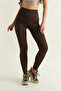 Premium Fleece Inside, Fleece-Lined , Diving Fabric, Shaping / Sculpting Interlock Winter Knitted Brown Leggings - 5