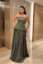 Design Dress with Beaded Fabric Top and Chiffon Bottom - KHAKI GREEN - 2