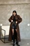 Plus Size Balloon Sleeve Resort Collar Belted Long Trench Coat - 3
