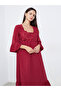 Embroidery Panel 3/4 Sleeve Ruffle Hem Nightdress - 2