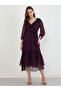 Purple Ruffle Trim Midi Dress - 2