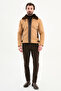 Faux Leather Slim Fit Men's Coat with Fur Inside, Side Pocket and Zipper Beige - 39652.25K - 3