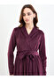 Magenta Velvet Look A-Line Midi Dress - 3