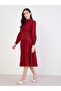 Red Pleated Buttoned Midi Shirt Dress - 2