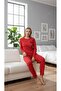 Red Cotton Crew Neck Long Sleeve Pajama Set - 6