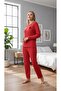 Red Cotton Crew Neck Long Sleeve Pajama Set - 8