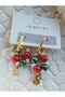 Rectangular Steel Earrings with New Year Themed Zircon Star and Letter Charms - 3