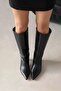 Esila Women's Knitted Detail Leather Boots Black - 2