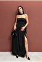 Women's Scarf-Accessoried Strapless Neckline Slit Sandy Dress