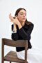 Corded Fabric Knitted Sweater Cardigan Black - 2