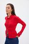 Corded Fabric Knitted Sweater Cardigan Red - 3
