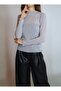 Women's Gray Mock Neck Transparent Knitted Blouse Yy101304 - 2