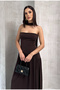 Women's Scarf-Accessoried Strapless Neckline Slit Sandy Dress - 5