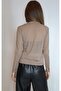 Women's Brown Mock Neck Transparent Knitted Blouse Yy101304 - 4