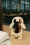 Penguin Shaped Mirror Detailed Wooden Phone Stand (Light Wood)