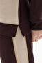 Brown-Beige Color Block Modal Fabric Tracksuit Set with Gold Piping Detail - 4