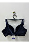 Women's Stripe Patterned D Cup Shaping / Sculpting Navy Blue Bra - 2
