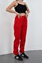 Women's Red Three Thread Sh Fleece-Lined High Waist Sweatpants - 2