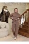 Hooded Unisex O Oversized Tracksuit Set with Fleece Inside - G09001 - Brown - 5