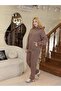 Hooded Unisex O Oversized Tracksuit Set with Fleece Inside - G09001 - Brown - 7