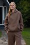 Hooded Unisex O Oversized Tracksuit Set with Fleece Inside - G09001 - Brown - 2