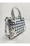 Platinum Faux Leather Denim Fabric Rattan Braided Teddy Bear Accessory and Shoulder Bag - 3