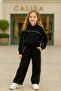 Girl's Oversized Black Fleece Tracksuit Set |   5-14 Years Old Sweatshirt and Bottom Tracksuit |
