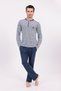 Men's Grey Navy Blue Design Jacquard Cotton Long Sleeve Men's Pajama Set - 2
