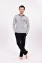 Men's Grey Black Design Jacquard Cotton Long Sleeve Men's Pajama Set - 2