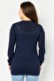 Women Crew Neck Textured Sweater, Navy - 4
